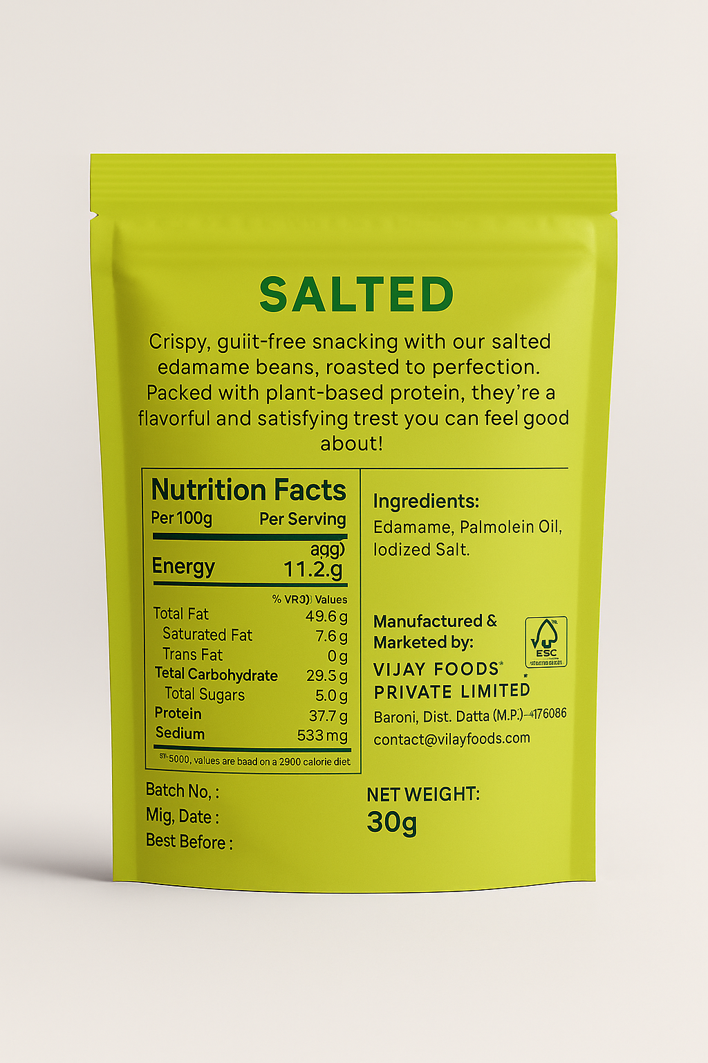 GuiltBean Salted Roasted Edamame | 11g Protein | 30g Pack | Healthy Vegetarian Snack | Low Carb | Clean Protein