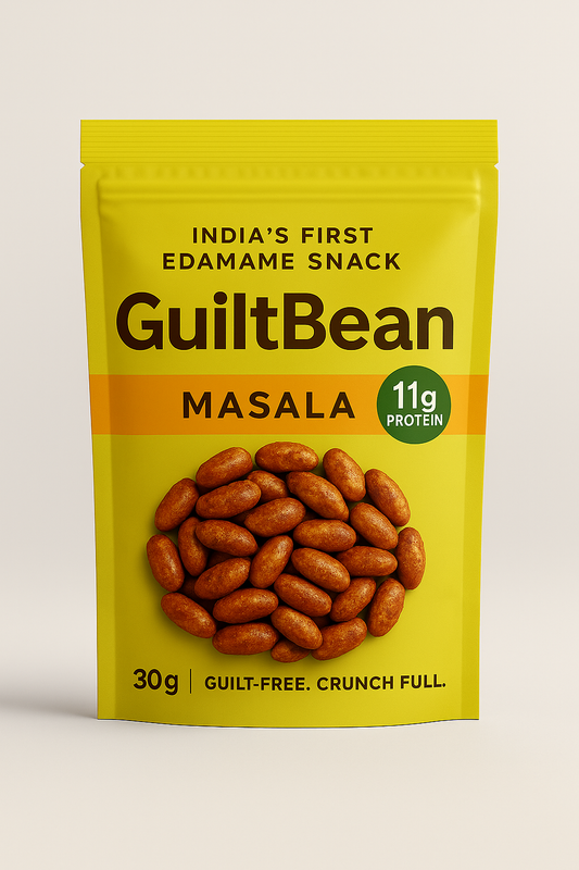 GuiltBean Masala Roasted Edamame | 11g Protein | 30g | Desi Spiced Protein Snack | Gluten-Free | Veg